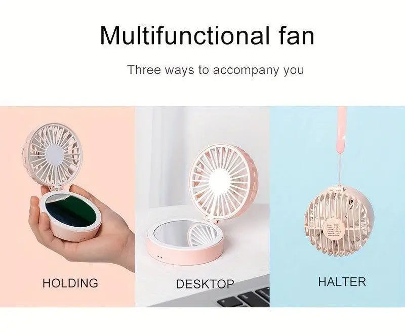 BreezeBright: Portable LED Makeup Mirror with Fan